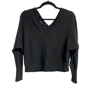 BCBGMAXAZRIA Wool Cashmere Double V-Neck Dolman Sleeve Cropped Sweater Black XXS
